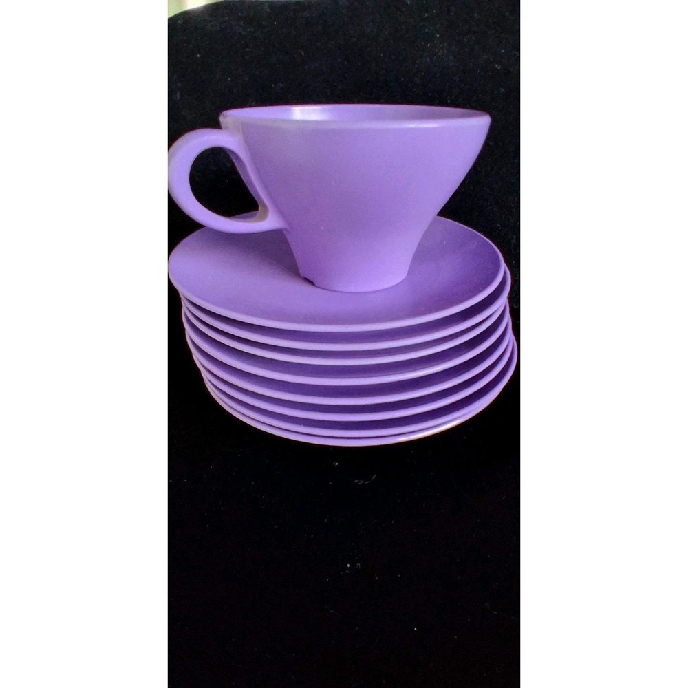 Vintage Purple Texas Ware Melamine Set of 8 Saucer Plates 1 Cup Melmac